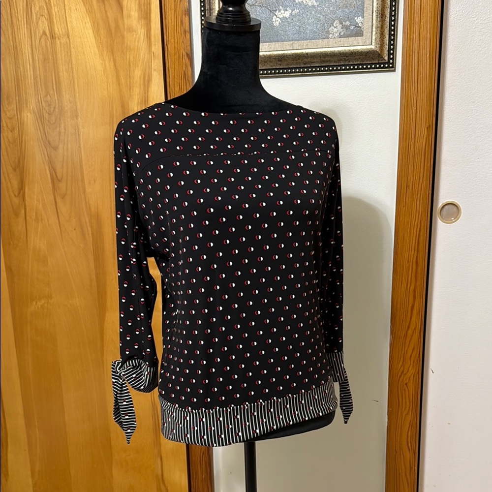 The Limited Black and White Boxy Tie Front Blouse